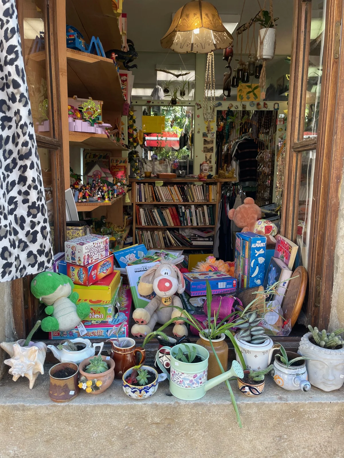 Bouquinerie : rayons de livres.