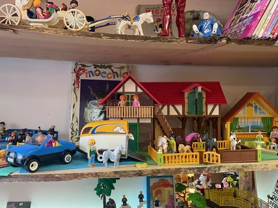 Espace enfant : figurines et livres.